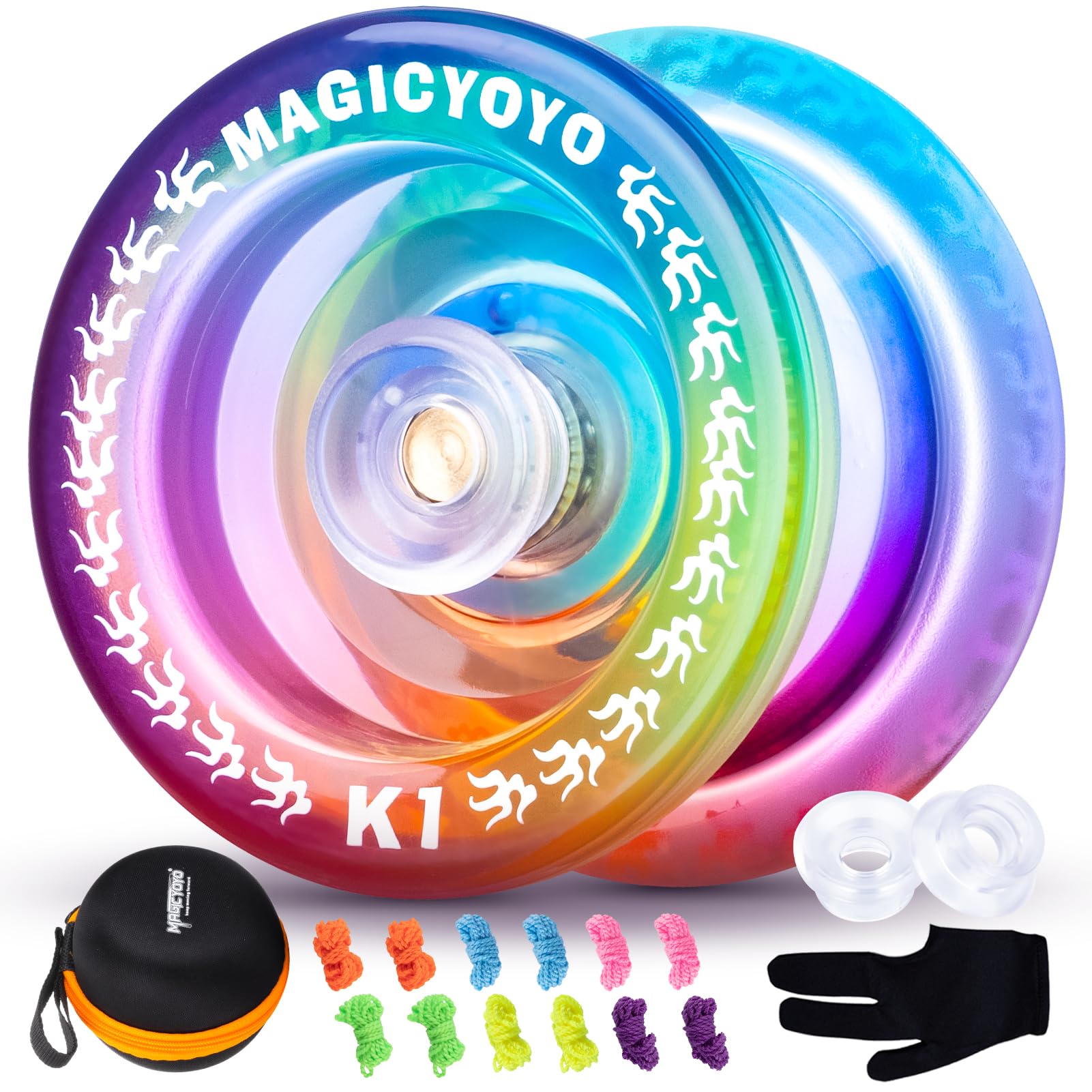 YOSTAR K1 Rainbow Color, Classic Responsive Yoyo Easy to Play, Tug-Return Trick Yoyo for Kids Beginners, Durable Plastic Modern Yo-Yo Toy, with 12 Strings, Bag, Glove, 2 Hubstack — image 1