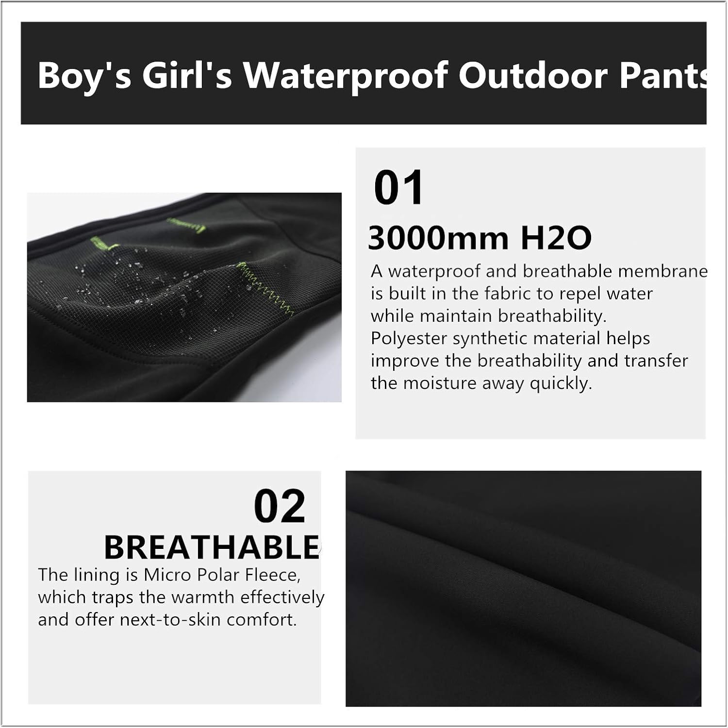 Hiheart Boys Girls Softshell Hiking Pants Waterproof Outdoor Trousers: Clothing