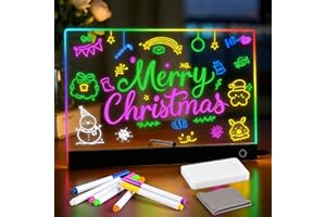 LED Note Board with Colors, 4 Modes & 6 Colors LED Drawing Board for Kids with Stand 11.8"X7.9", Include Cable, 7 Markers, Dr