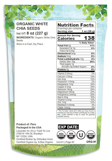 Semillas de chia blanco orgánico, 8 Onzas - no OMG, kosher ...