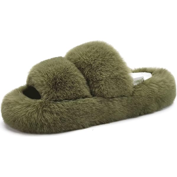Memory Foam Slippers Katliu Women's Fluffy Slippers - Closed Toe Faux Fur Memory Foam House Slippers With Non-Slip Sole Cozy Indoor Footwear