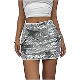 Floerns Women's Sparkly Sequin Skirt Y2k Going Out Rave Club Star Glitter Skirt