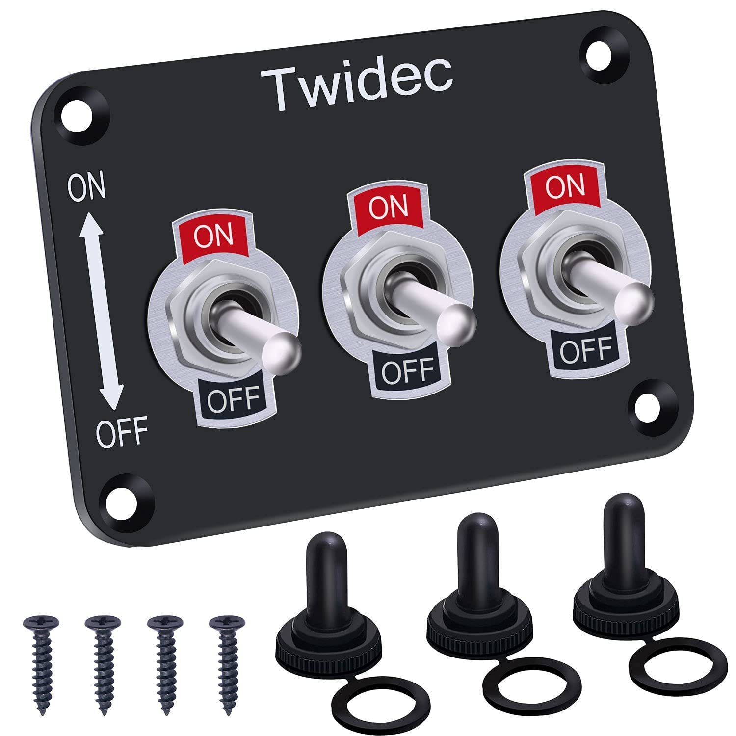 Taiss/3 Gang Toggle Switch Panel with 16A 250V AC/12V DC SPST 2 Position 2 Pin ON/Off Switch Plate and Waterproof Boot Cap Cover TEN-1021-B101-BMZ