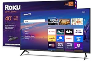 Roku Smart TV 2025 – 40-Inch Select Series, 1080p Full HD TV – Roku TV with Voice Remote – Flat Screen LED Television with Wi-Fi for Streaming Live Local News, Sports, Family Entertainment