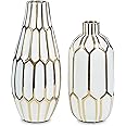 Signature Design by Ashley Mohsen Honeycomb Ceramic 2 Piece Bottle Neck Vase Set, White & Gold