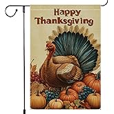 Hanksgiving Garden Flag 12x18 inch Double-Sided Burlap Fall Turkey Garden Flags for Thanksgiving Day Harvest Autumn Yard House Outside Deco