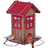 Kingsyard Cute Bird House Feeders for Outside, Hanging Metal Bird Feeder with 4 Ports, Outdoor Garden Yard Decorations for Cardinals Finches Chickadees Goldfinches & Sparrows Birds Watching