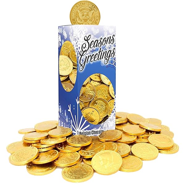 THE DREIDEL COMPANY SEASONS GREETINGS MILK CHOCOLATE GOLD COINS, STOCKING STUFFERS, NUT-FREE, BELGIAN MILK CHOCOLATE COINS, KOSHER CERTIFIED GELT (2 POUNDS)