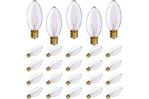 SUNSGNE 25 Pack C9 Clear Replacement Bulbs, C9 Christmas Light Bulbs Clear Incandescent Bulbs for Christmas Vintage String Light, E17 Intermediate Base, 7 Watt