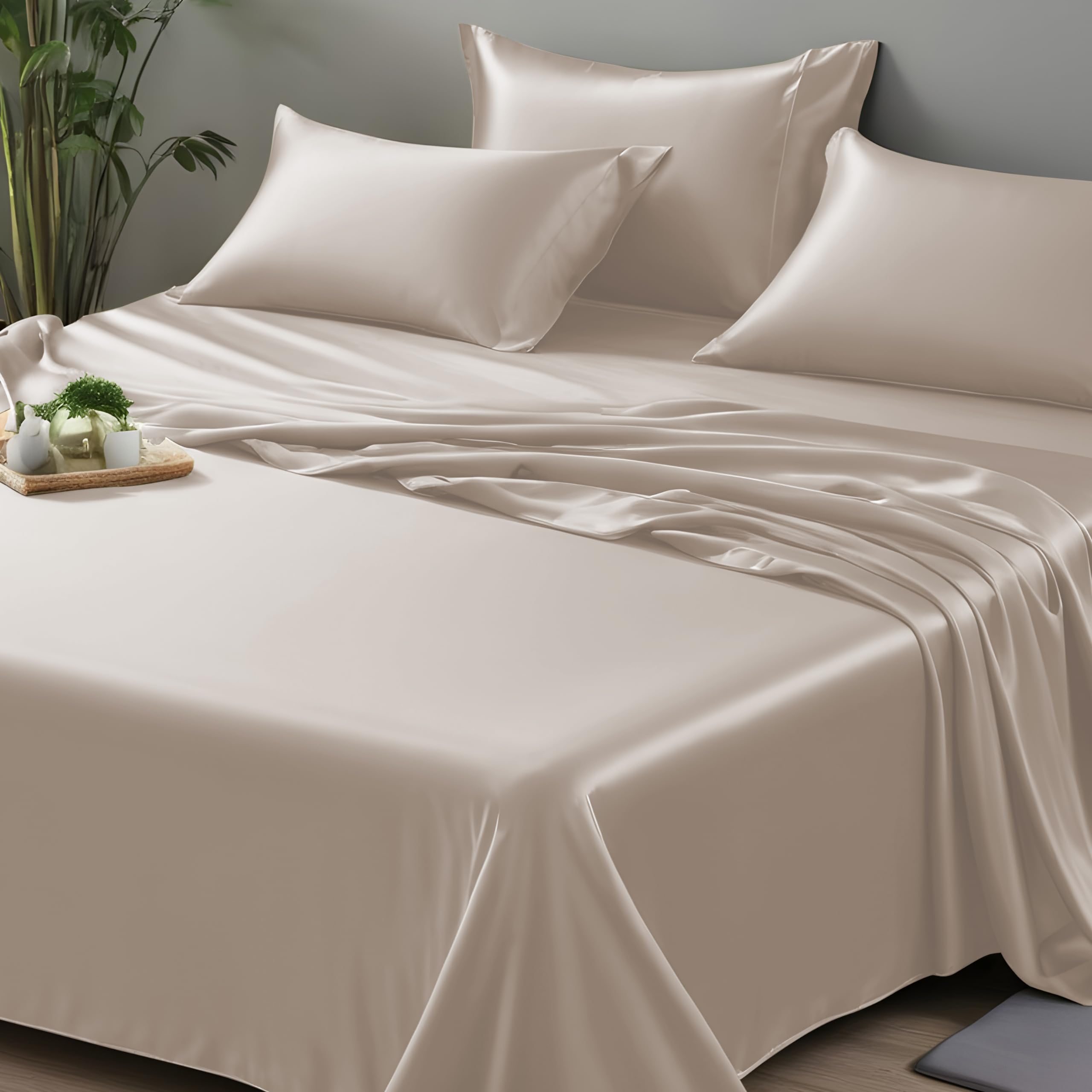 LINENWALAS Organic Vegan Bamboo Flat Sheet Only, Softest, Silky Cool Bamboo Bedding Only Flat Bed Sheet King Size Luxury Flat Sheet Perfect for Skin (108x108 Inches, Taupe)