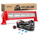 Nilight LED Light Bar 22 Inch with Wiring Kit on Truck SUV UTV, Red Shell | Triple Row Spot Flood Combo, 16AWG Harness, Fog Driving Work Off-Road Lighting on Boat Tractor Golf Cart ATV, ZH805