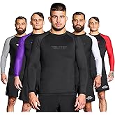 Elite Sports Men's Jiu Jitsu BJJ Rash Guard, Long Full Sleeve Compression Shirt for Sports Nogi Training