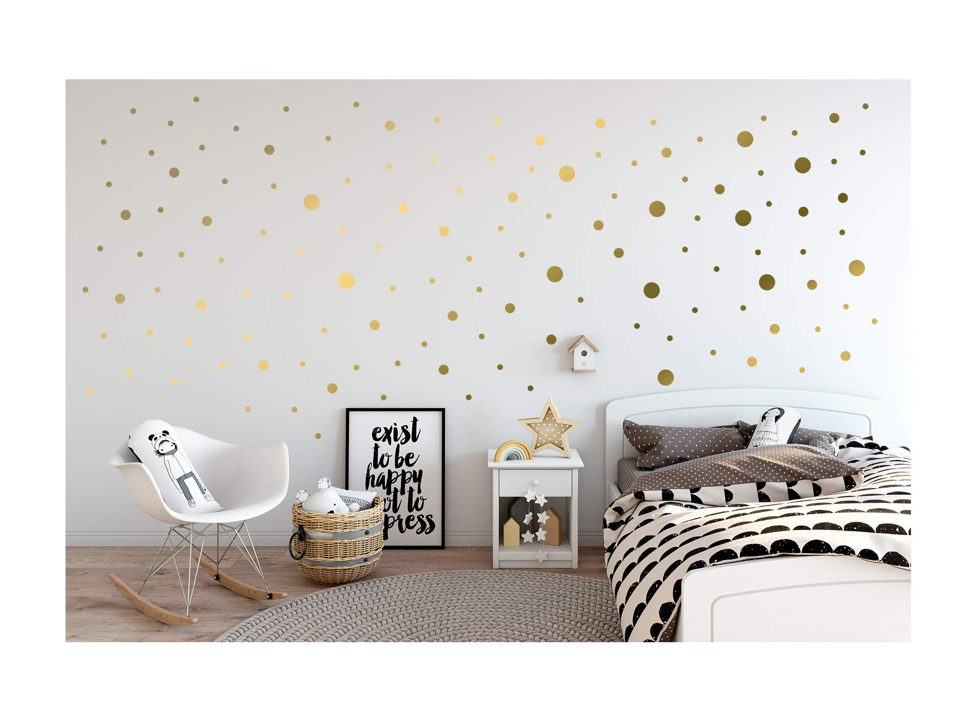 StickerDeen | Mixed Size Point Polka Circle Dots Pattern Style Shape Decoration Removable Nursery Wall Art, Window, Furniture Vinyl Decal Stickers Gift | (Pack of 80) (Gold)