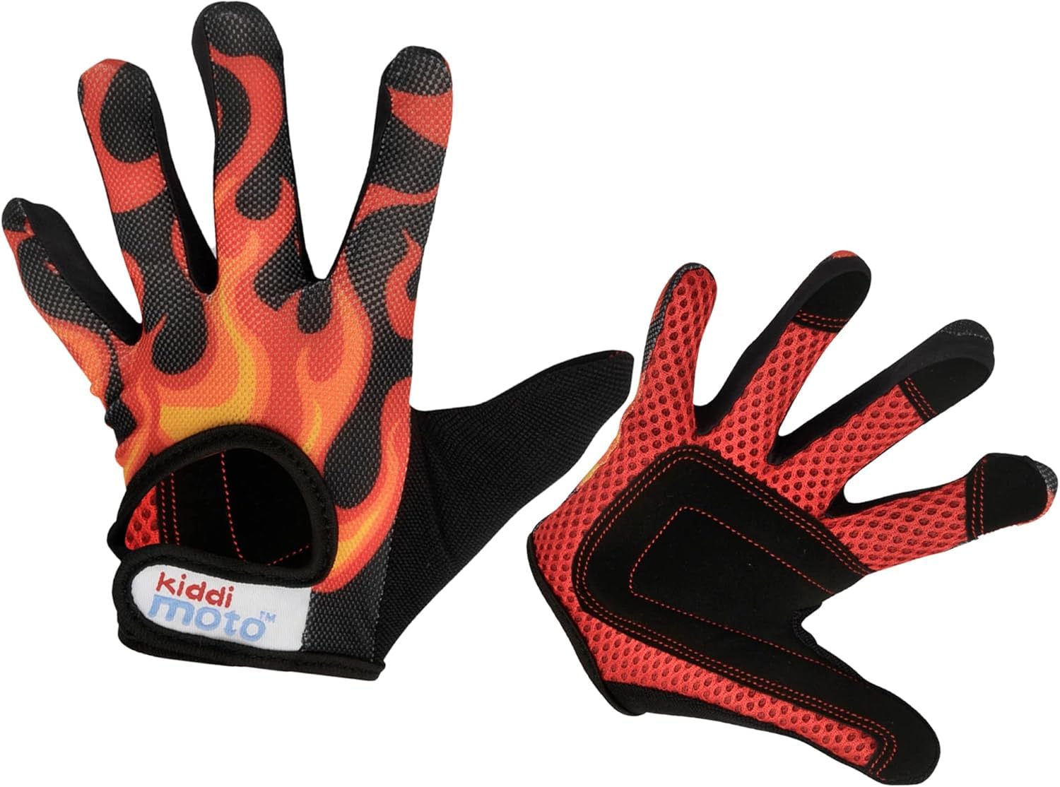 Kiddimoto Flame Anti Slip Kids Bike Gloves For Kids Boys & Girls Best Toddler Bike Gloves Ages 2-10 Full Finger Cycling Gloves For Youth Sports Like Mtb, Bmx Dirt Biking, Mountain Bike Riding, Skates