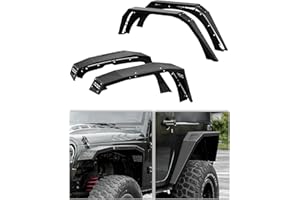 JROAD Flat Front & Rear Fender Flares Compatible with 2007-2018 Jeep Wrangler JK 2/4 Doors Off-Road Mud Guards Wheel Flares Liner Set w/LED Lights (4PCS JK Front & Rear Steel Fenders)