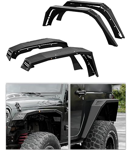 I1MOTOR Front Fender Flares For Jeep Wrangler JK (2007-2018) - Steel Textured Black Wheel Arch Extensions - View #7