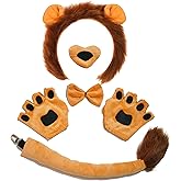 6Pcs Lion Costume for Adult Women, Lion Ears and Tail Nose Bowtie Gloves for Adult & Women, Animal Ears Headband Costume Accessories for Halloween Festival Cosplay Party Dress Up