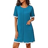 Ekouaer Women Zip Up Robe Lightweight Housecoats with Pockets Knee Length Short Bathrobes Soft Nightgown S-3XL