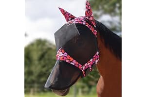 Harrison Howard Pro LumiVista Horse Full Face Fly Mask Large Eye Space Long Nose with Ears UV Protection for Horse Cute Hearts L