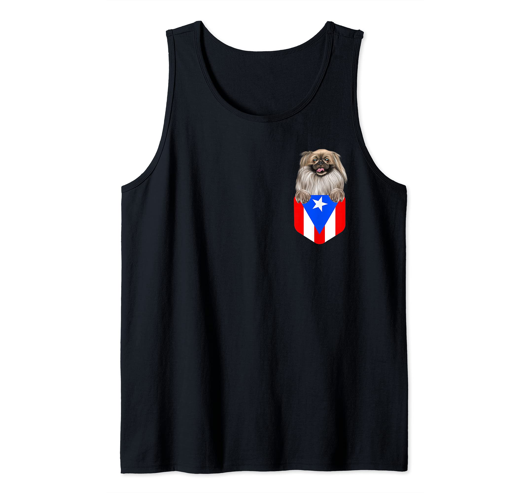 Puerto Rico Flag Pekingese Dog In Pocket Tank Top