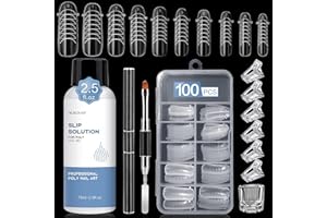 Morovan Nail Slip Solution Kit: 2.5 OZ Anti‑Stick Gel Liquid for PolyGel Nails with Dual‑Ended Brush & Nail Forms Ideal Easy Spread for Beginners