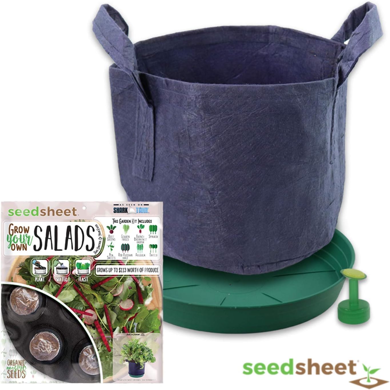 Home Garden Seeds – Seedsheet Grow Your Own Organic Gardening Pods – Eco Friendly Homemade Ingredients with Fabric Container – Partial Kit (Salad)
