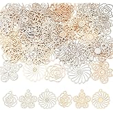 HOBBIESAY Flower Filigree Charms Floral Dangle Charms Rose Daisy Pendants Etched Metal Embellishments Brass Craft Supplies for DIY Bracelets Earring Necklace Jewelry Making