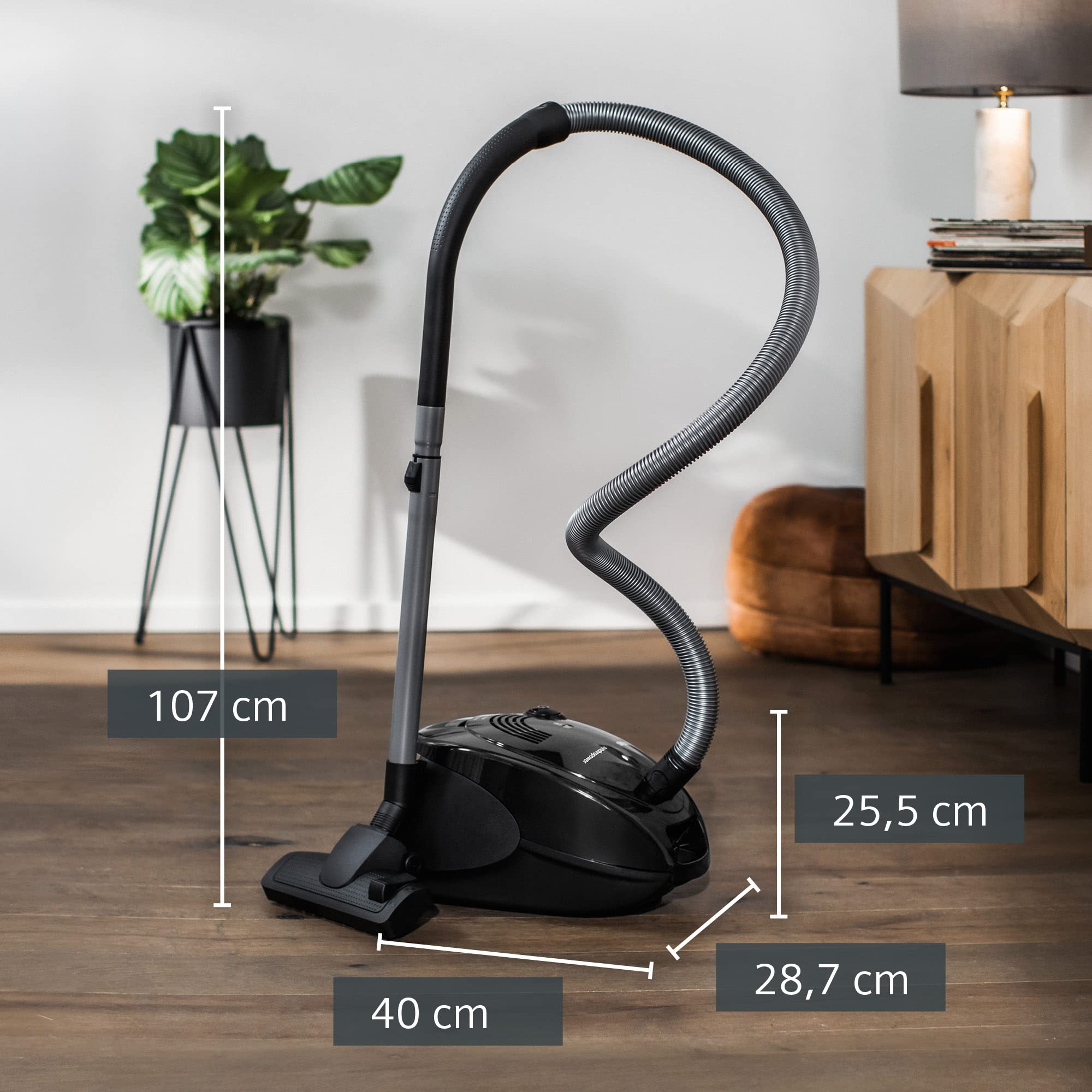 Siemens Staubsauger mit Beutel synchropower VS06B112A, Bodenstaubsauger, Hygiene-Filter, Bodendüse für Parkett, Teppich, Fliesen, starke Saugleistung, langes Kabel, Fugendüse, 700 W, schwarz 3