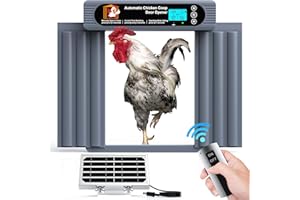 GROPOW Automatic Chicken Coop Door, Anti-Pinch Protection, Large LCD Display, Programmable Timer & Light Sensor Modes, Large Solar Powered Auto Chicken House Door Opener with Remote Control