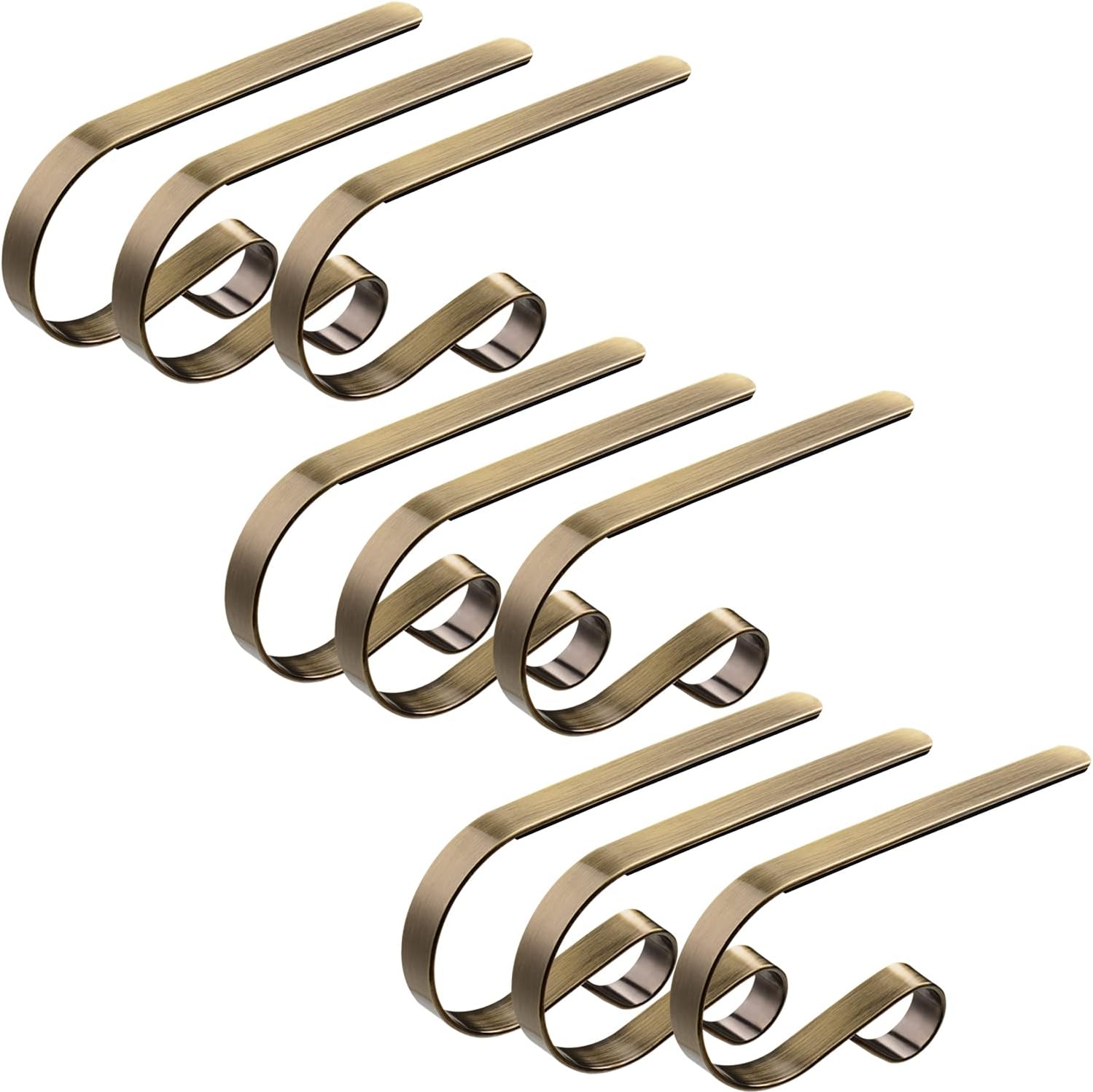 Stockings & Holders - Christmas Stocking Holders Metal Mantel Stocking Hangers Adjustable Hanging Grip Stockings Clip Set (9, Antique Brass)