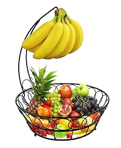 ESYLIFE Wire Fruit Basket with Banana Hanger, Black