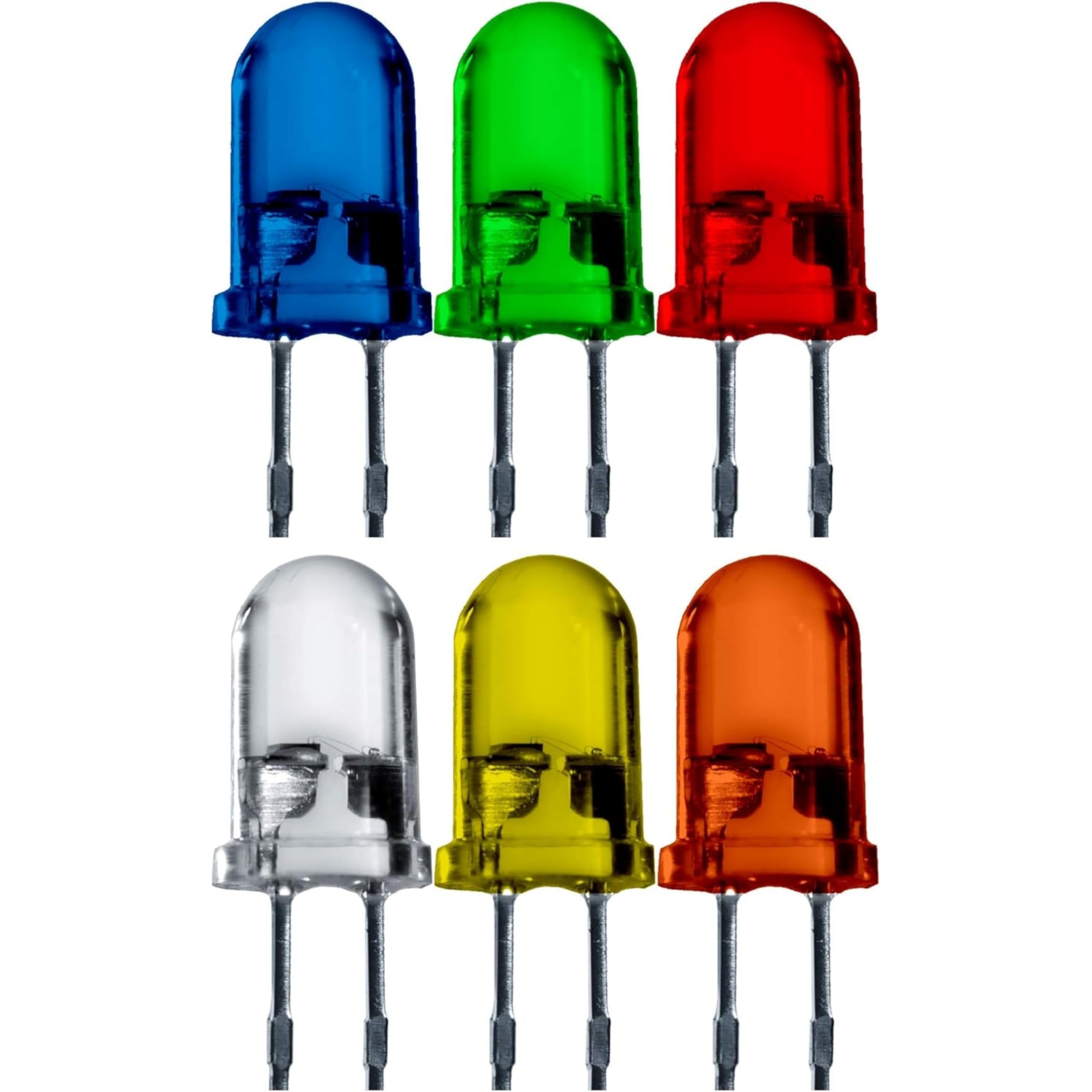 Lumetheus LEDs 5 mm Multicolour Kit blue green orange yellow red white Extra Super Bright 600 pieces 2-3 Volts 2 Pin Light Emitting LED Diode Diffused Lens