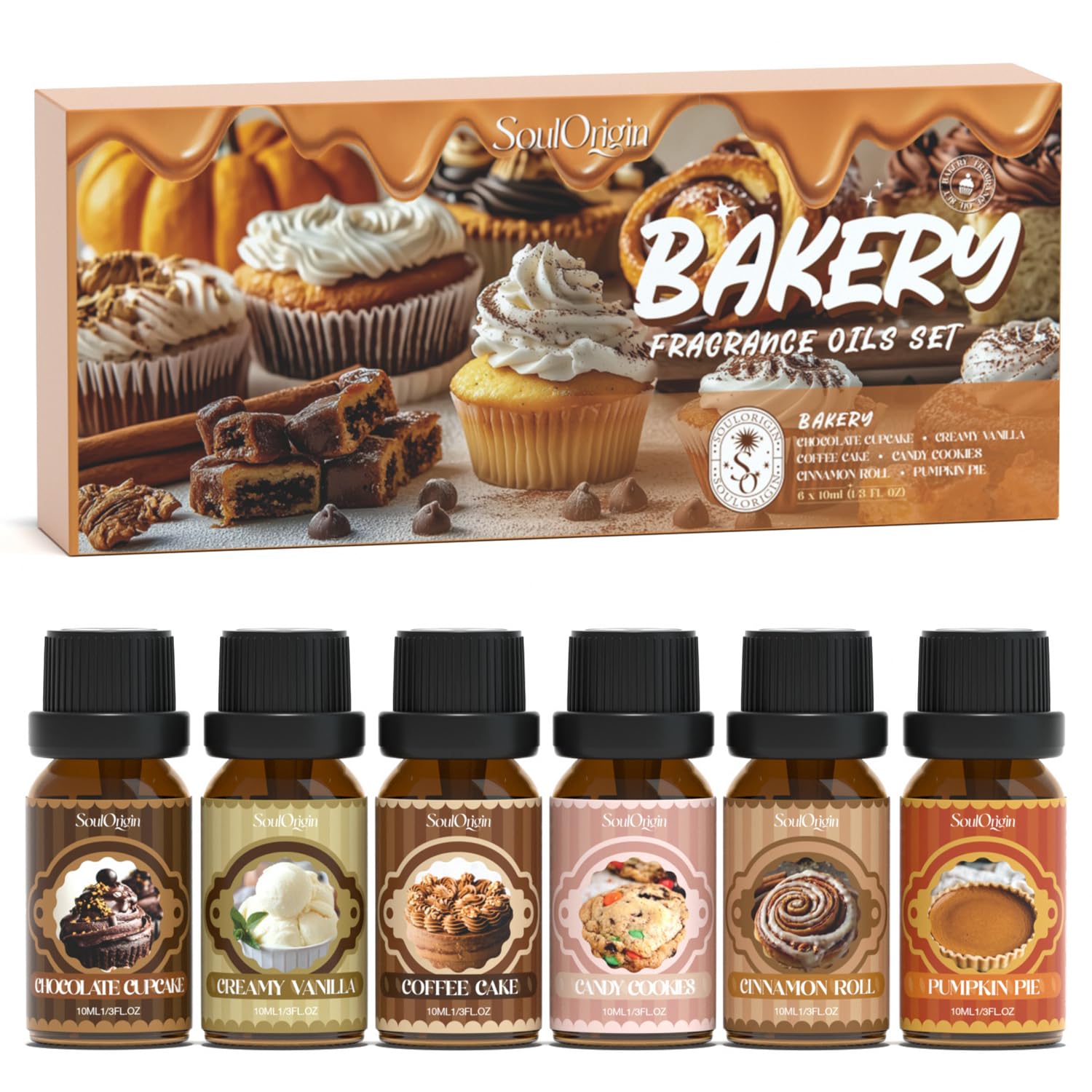 Photo 1 of Soulorigin Bakery Essential Oils Set, Fragrance Oil Set for Diffuser, Scent Diffuser Oil for Candle Making- Chocolate Cookies, Creamy Vanilla, Coffee Cake, Pumpkin Pie, Candy Cookies, Cinnamon Rolls