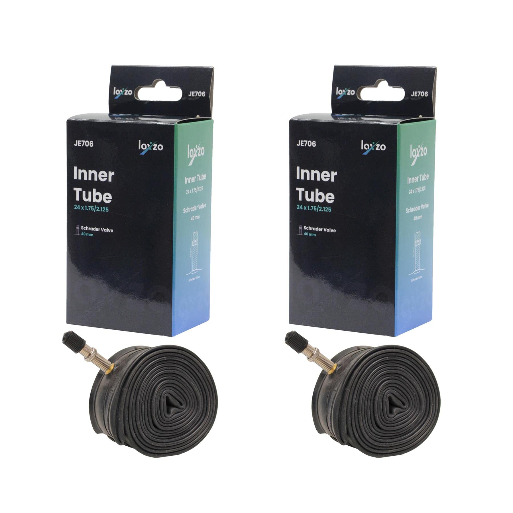Laxzo ® Bike Tyre Inner Tube 24 x 1.75/2.125 Mountain MTB Bicycle High Puncture Resistance Butyl Rubber Schrader Valve 40mm Road Racing & Hybrid Bike Black 2PCS