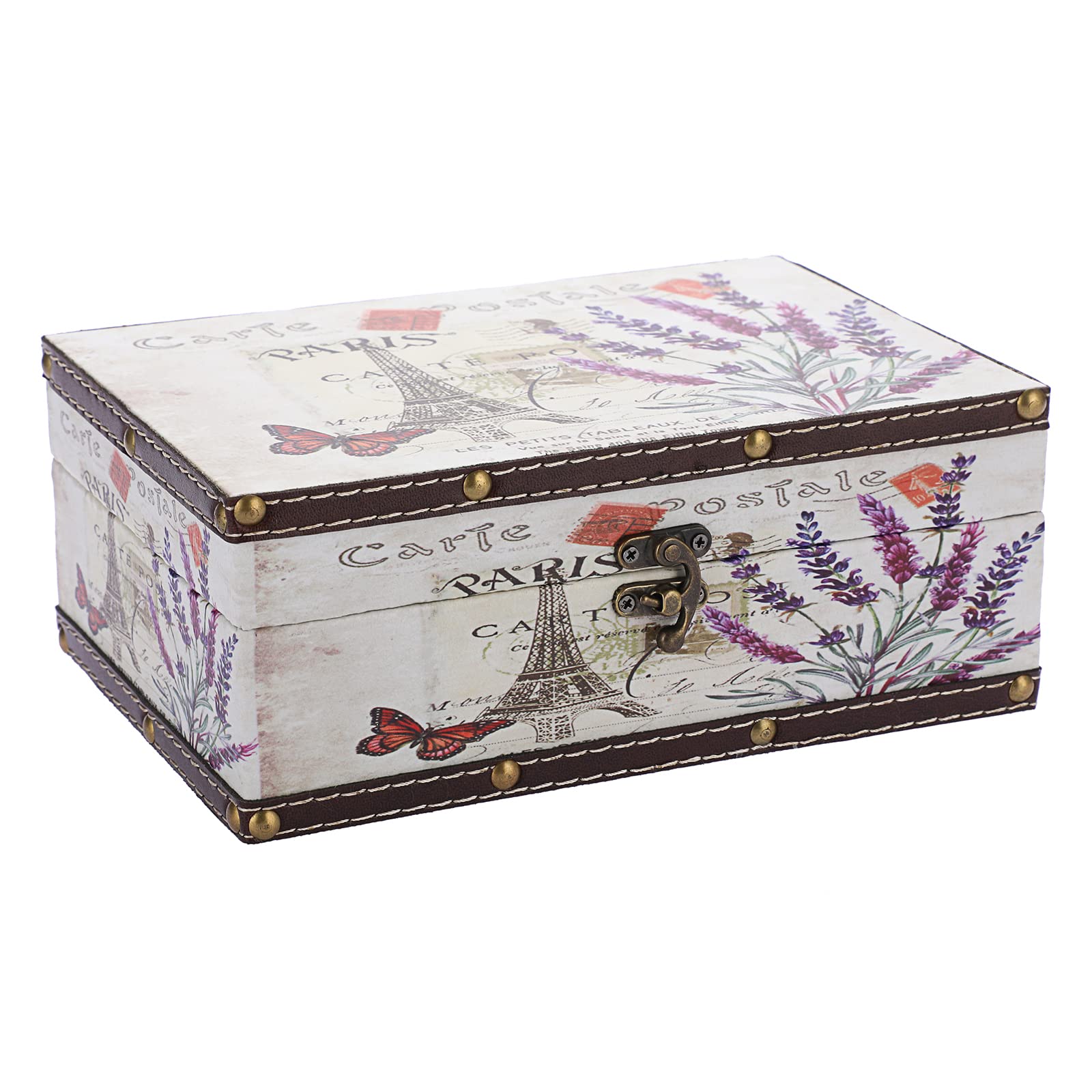 SUMNACON Wooden PU Leather Treasure Storage Box, Decorative Rectangle Trinket Keepsake Organizer for Collection, Gift, Home Decoration, 23x16x9cm (Tower Lavender)