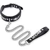 ADEMISHIA Women's Black Leather Choker Necklace with Rhinestone Letters, Adjustable Punk Gothic Custom Name D-ring Collar Jewelry For Women