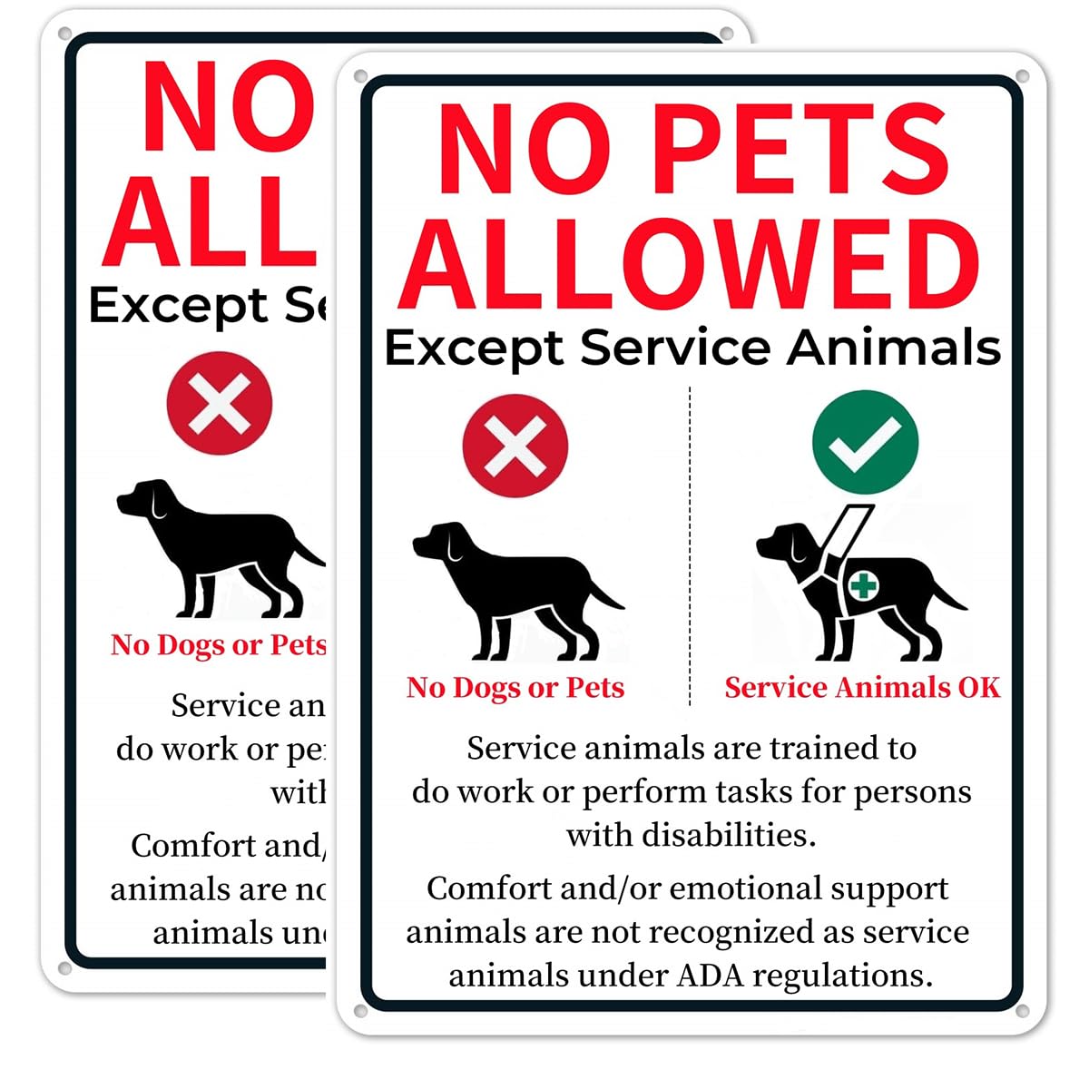 E-HORDE No Pets Allowed Sign 10x14 Inches - Aluminum 'No Dogs Except Service Animals', UV Protected and Weatherproof for Business, Work Site, Shop Area (2)