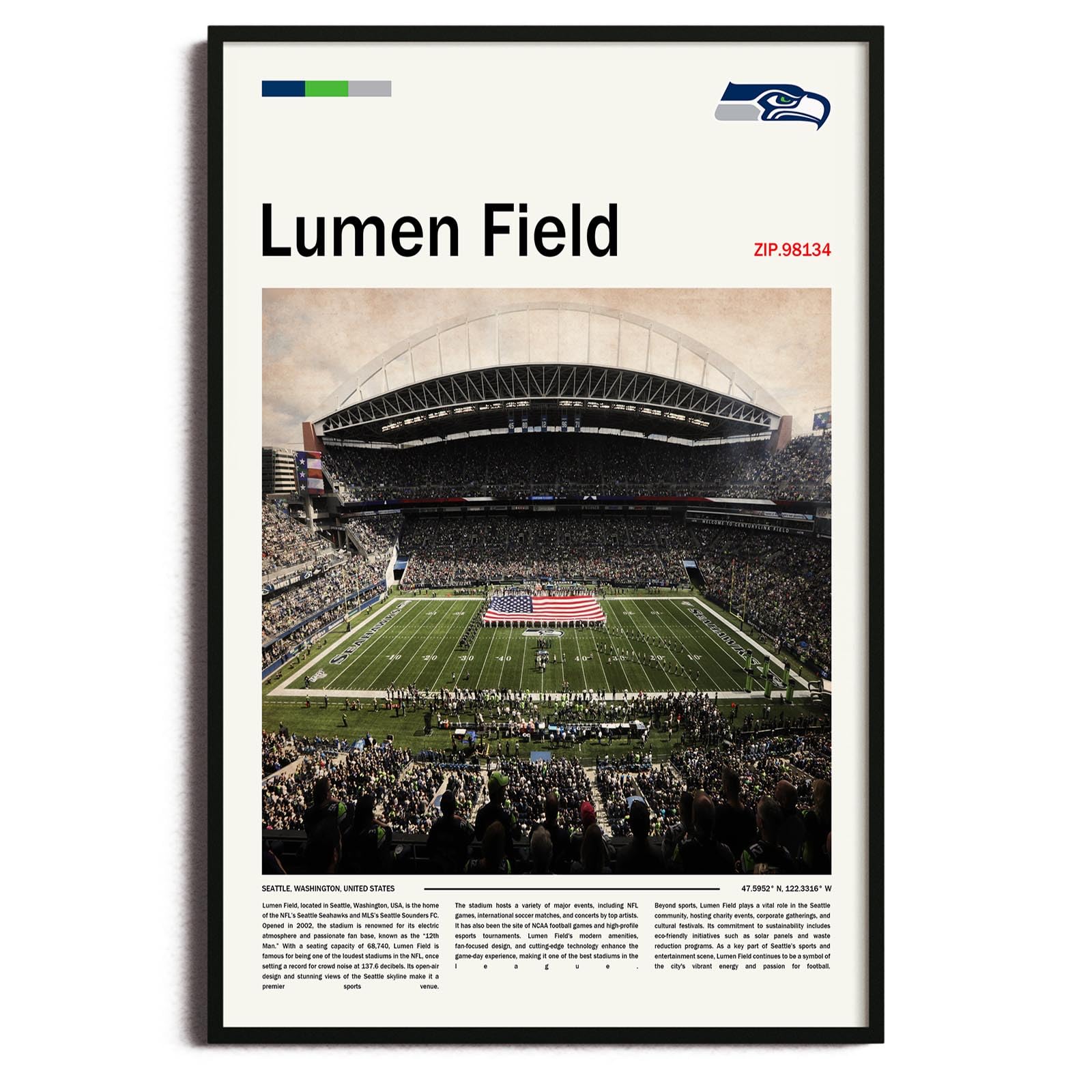 Photo 1 of (Unframed 11"x17") LumenField Canvas Print – Seattle Home Field Wall Art for Seahawks Fans, Sports poster for Game Room or Man Cave Decor