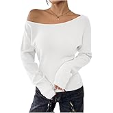 RoseSeek Women's Off The Shoulder Sweater Tops Long Sleeve Ribbed Knit Sweater Pullovers Knitwear Trendy