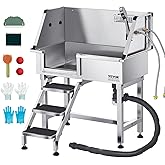 VEVOR Professional Dog Washing Station, 34 Inch Stainless Steel Pet Grooming Tub with Hot Cold Faucet, Adjustable Showerhead,