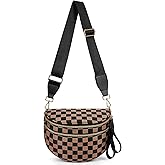 hibear Checkered Crossbody Bag Spacious Bum Bags for Women Nylon Crossbody Fanny Packs Checkered Purse Belt Wallet