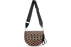hibear Checkered Crossbody Bag Spacious Bum Bags for Women Nylon Crossbody Fanny Packs Checkered Purse Belt Wallet