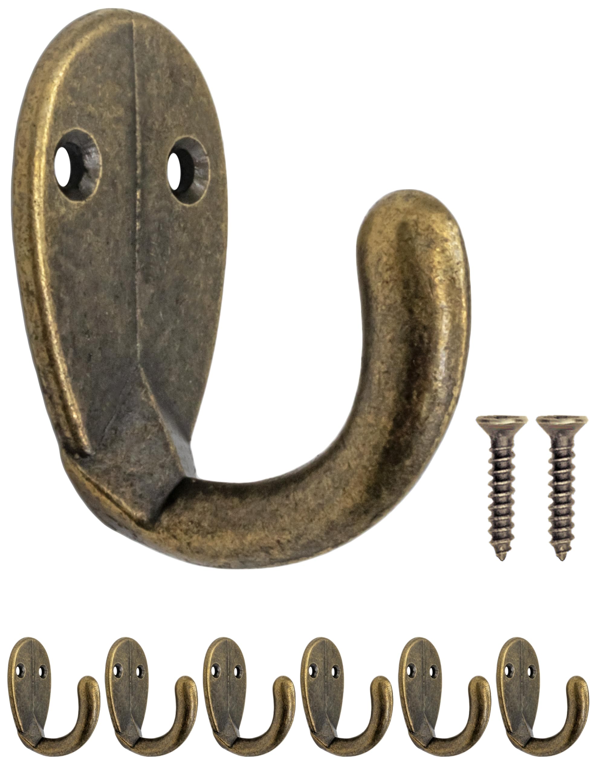 Fuxxer® - Antique Hooks for Coats or Towels, cast Iron Brass Bronze Design, Vintage Style, Oval, Set of 6