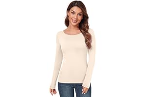 AUHEGN Women's Scoop Neck Tops Long Sleeve Slim Fit T Shirt Thermal Blouse Basic Layer Shirts