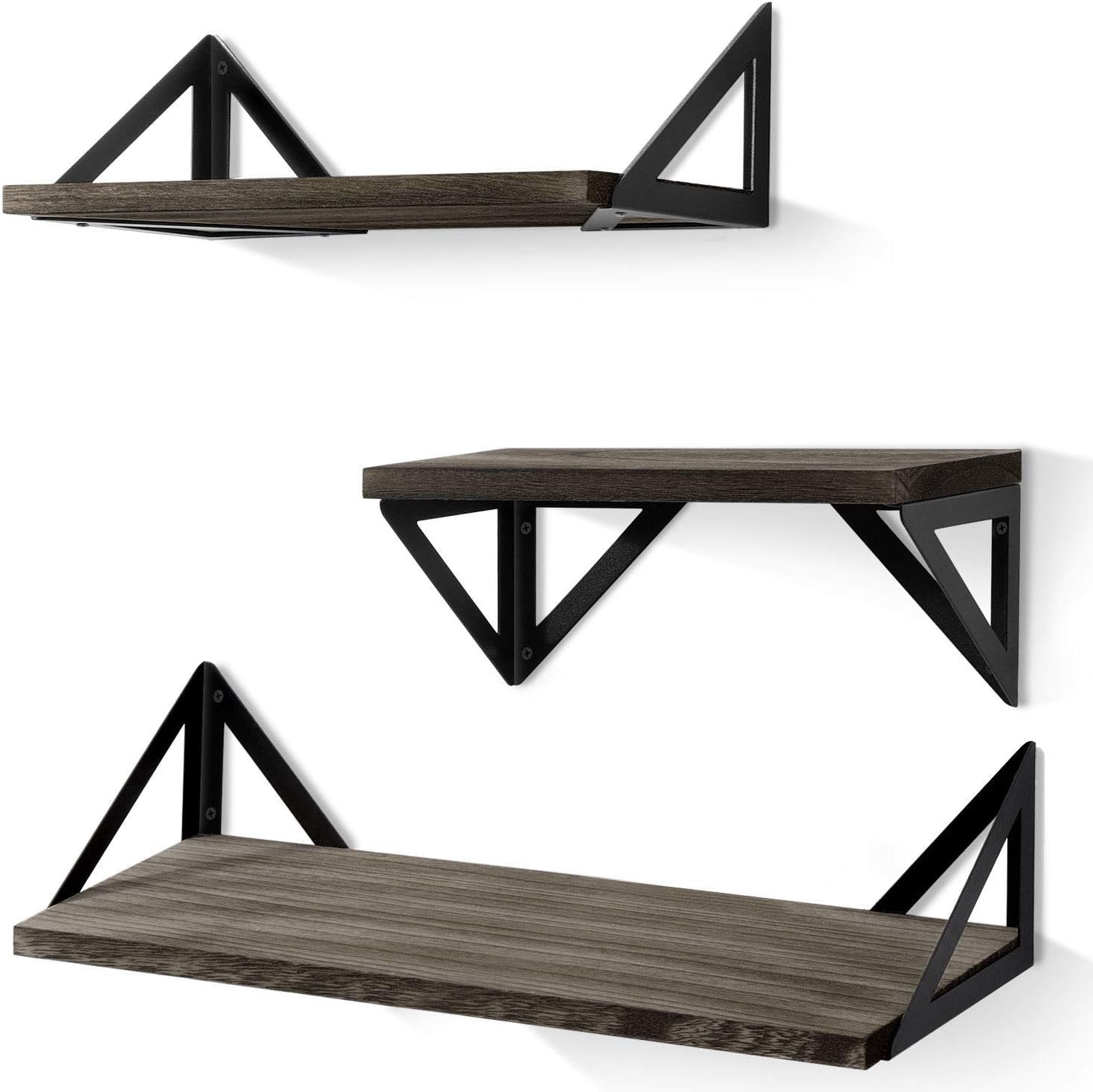 BAYKA Floating Shelves Wall Mounted, Rustic Wood Wall Shelves Set of 3 for Bedroom, Bathroom, Living Room, Kitchen (Grey): Home & Kitchen