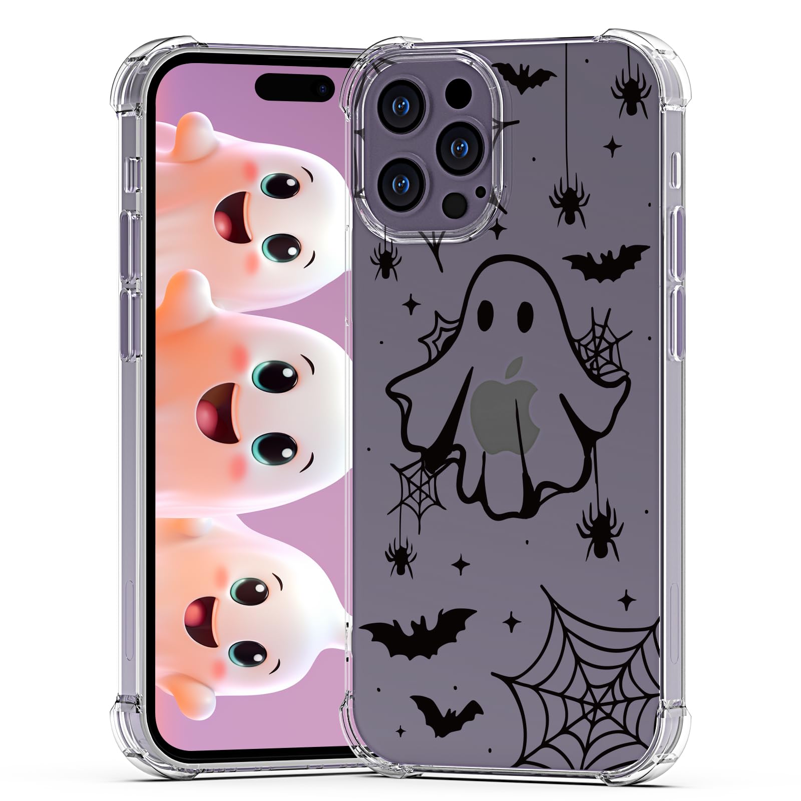 YEPO Halloween Case for iPhone 14 Pro Clear Spider Web, Phone Cover Girls Ghost Designs Slim Bumper Shockproof Protective Women Bat Phone Case for iPhone 14 Pro