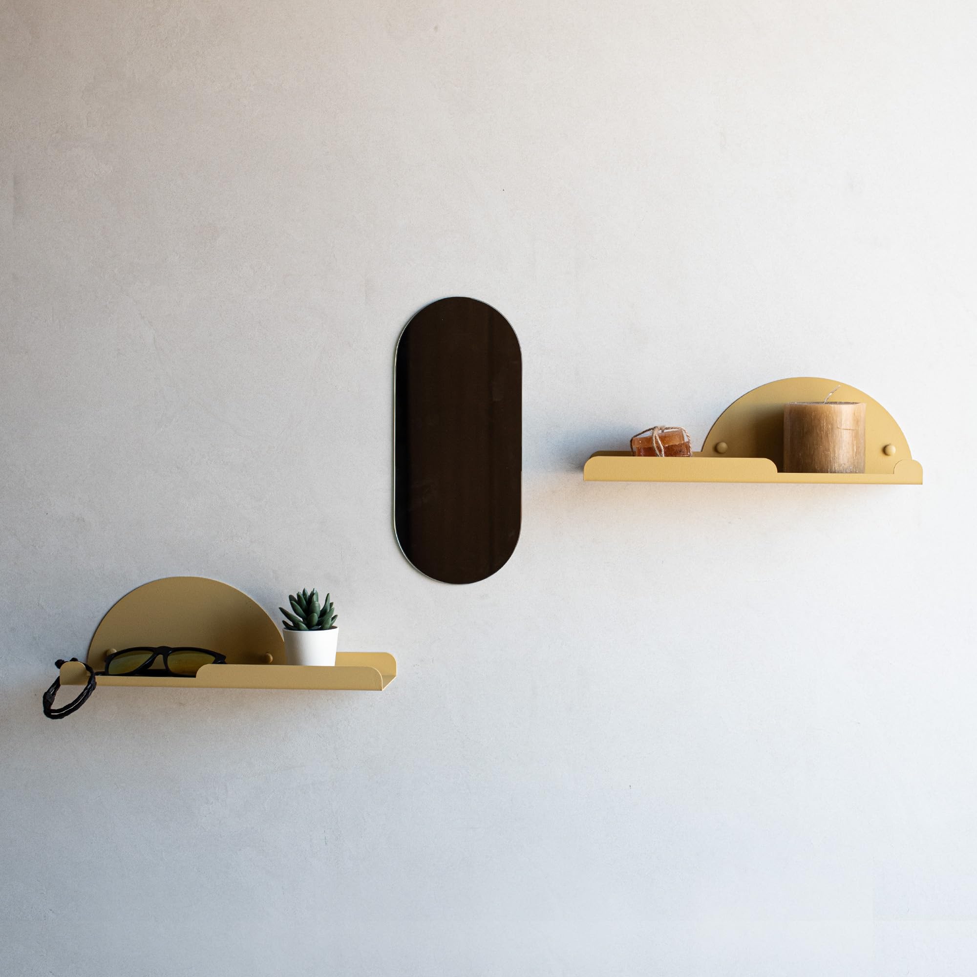 MILUKA Set 2 Wall Mounted Shelves 35 cm | Coat Hooks Wall Mounted for Bathroom Storage, Wall Shelf Bedroom Decor, Kitchen Shelf for Kitchen Storage, Coat Hanger for Entrace o Hallway (2, Mustard)