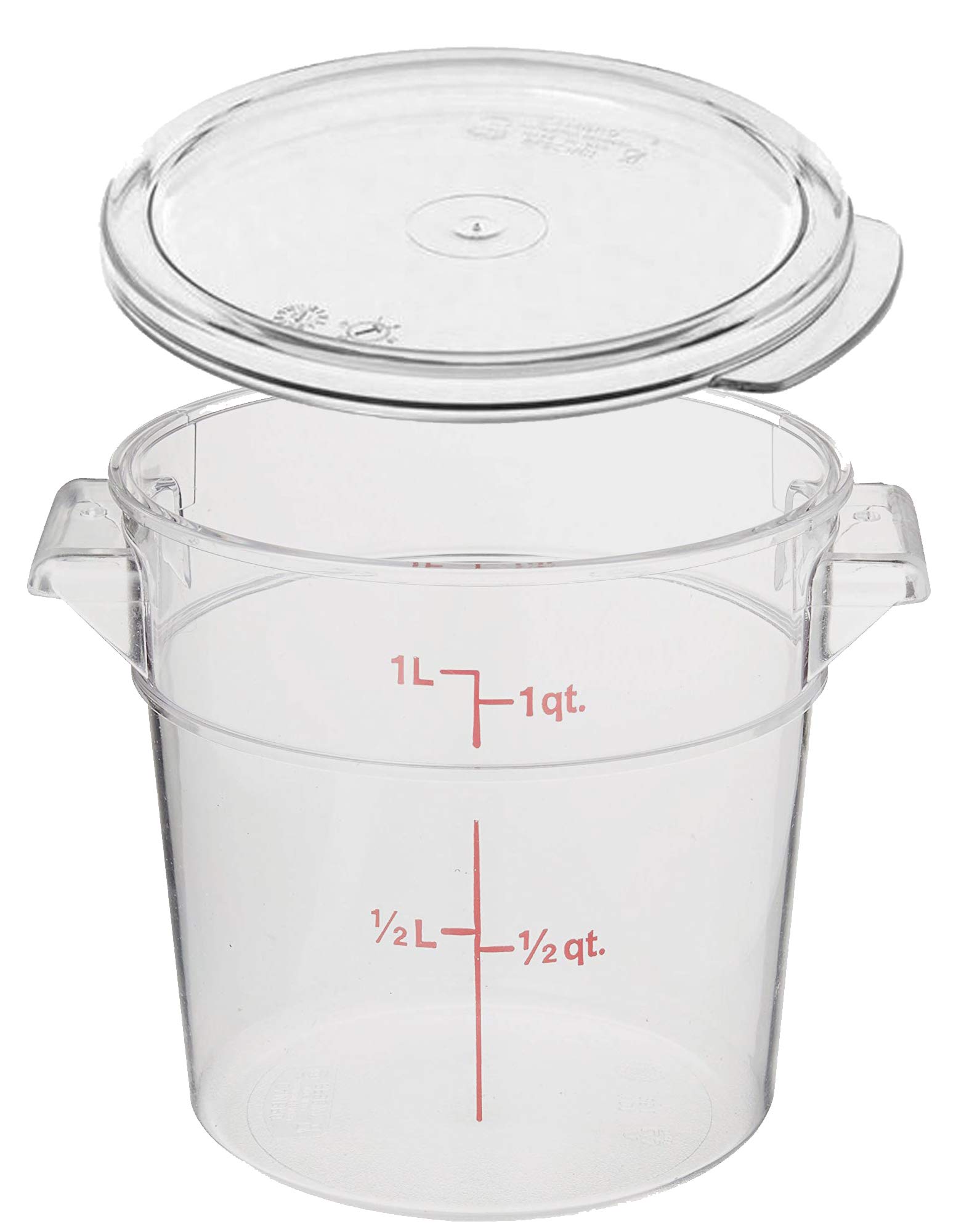 Photo 1 of Cambro RFSCW1135 Camwear Clear Round 1 Qt Storage Container with Clear Round Lid RFSCWC1135