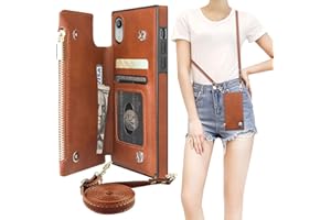 Bocasal Crossbody Wallet Case for iPhone Xr with Card Holder,Zipper Card Slot Protector Shockproof Purse Cover with Removable Cross Body Strap 6.1 Inch(Brown)
