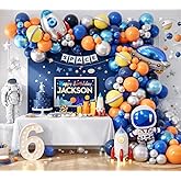 Beaumode DIY Outer Space Balloon Garland Arch Kit 148pcs for Outspace Baby Shower Two the Moon Birthday UFO Astronaut Themed Planet Rocket Party Decoration (Blue Orange Silver 01)